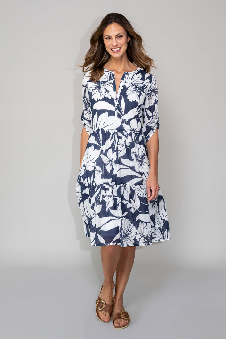 Freizeitkleid Marleen Marine / Weiß