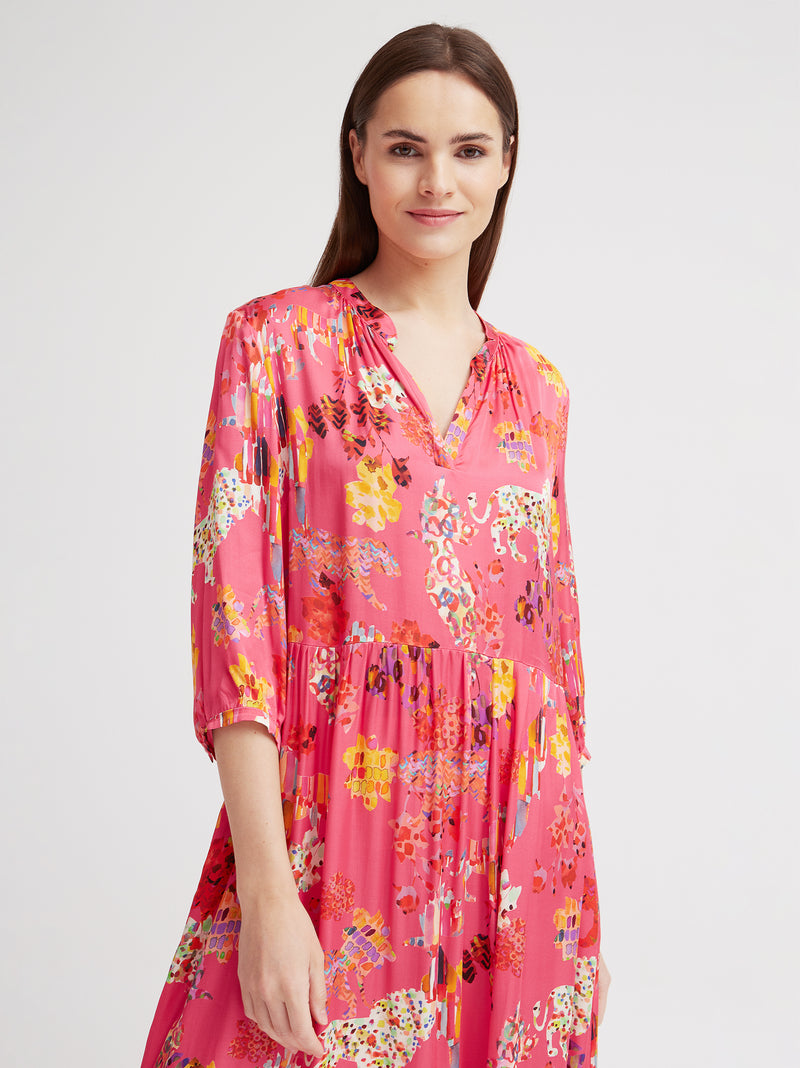 Maxikleid Cleo, Pink Satin Print
