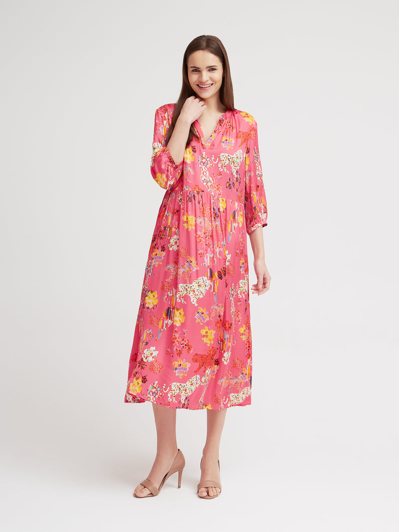 Maxikleid Cleo, Pink Satin Print