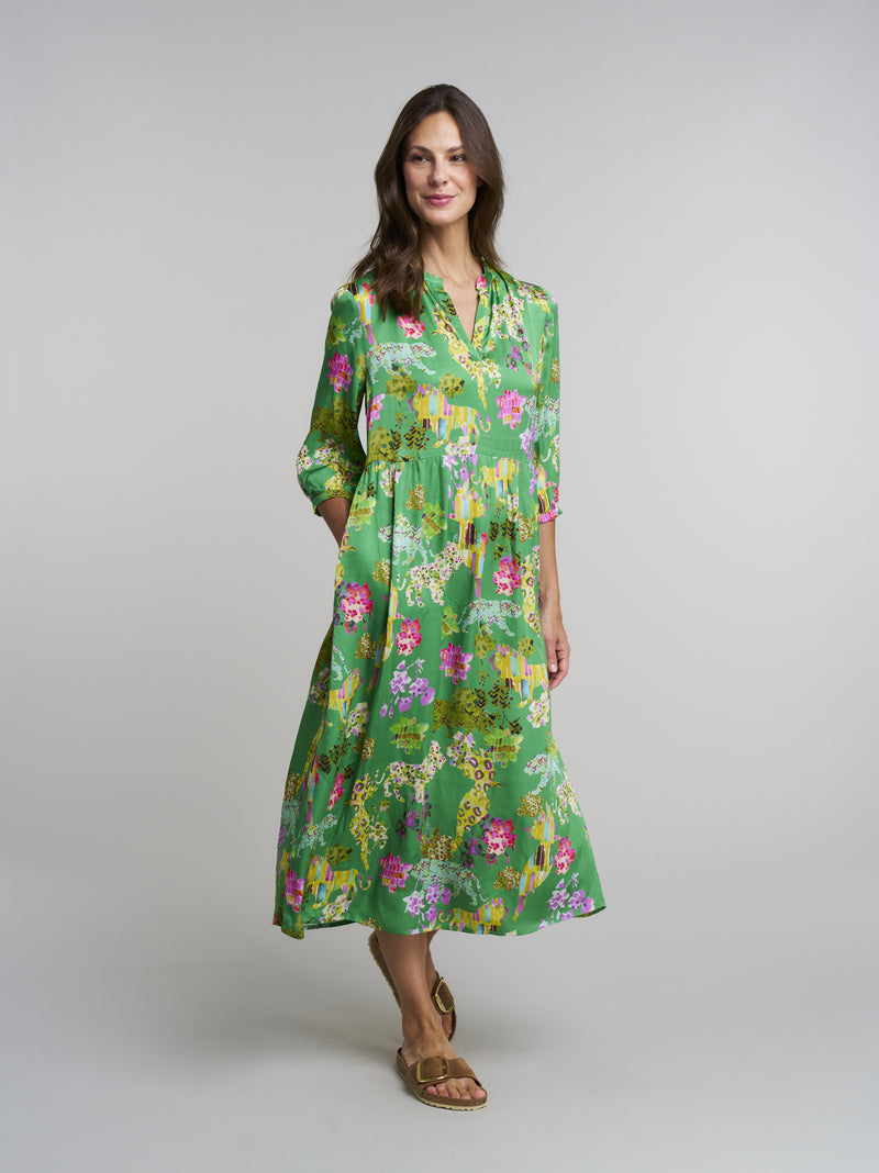 Maxikleid Cleo, Grün Satin Print