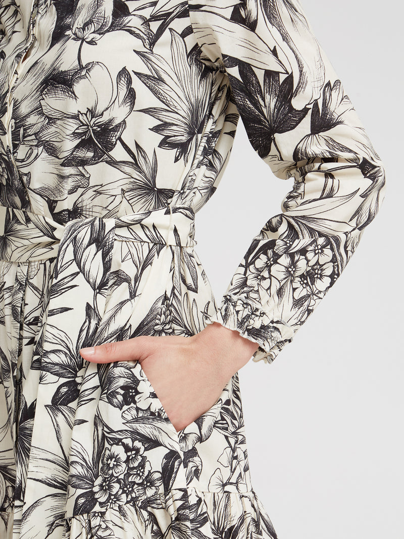 Hemdblusenkleid Liana, Schwarz Tapisserie Print