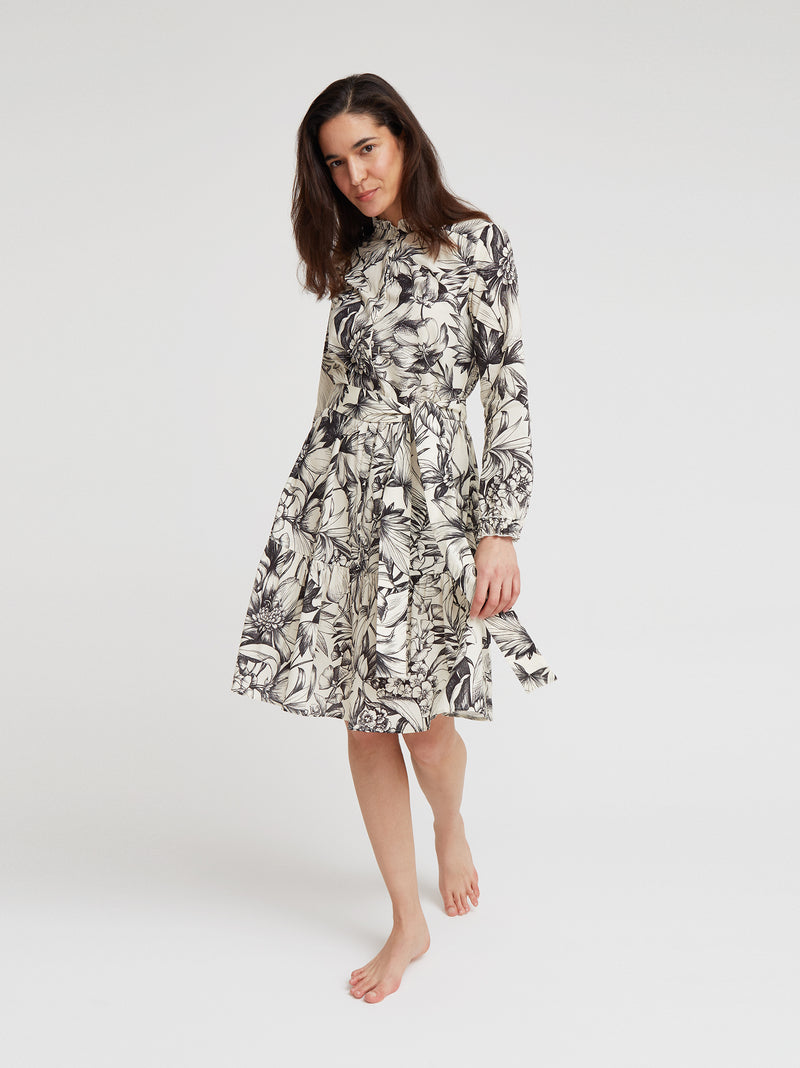 Hemdblusenkleid Liana, Schwarz Tapisserie Print