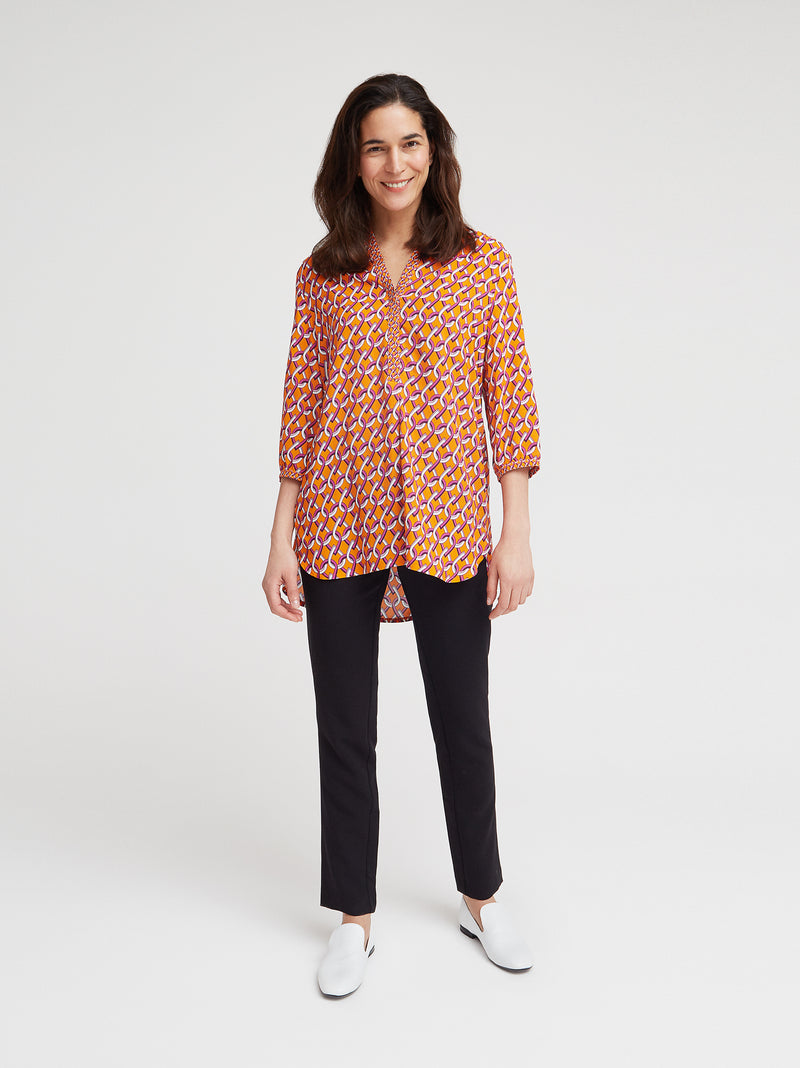 Bluse Edda, Orange Geometrie Print